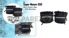 Royal Enfield Super Meteor 650 Black Canvas Pannier Bags With Mounting